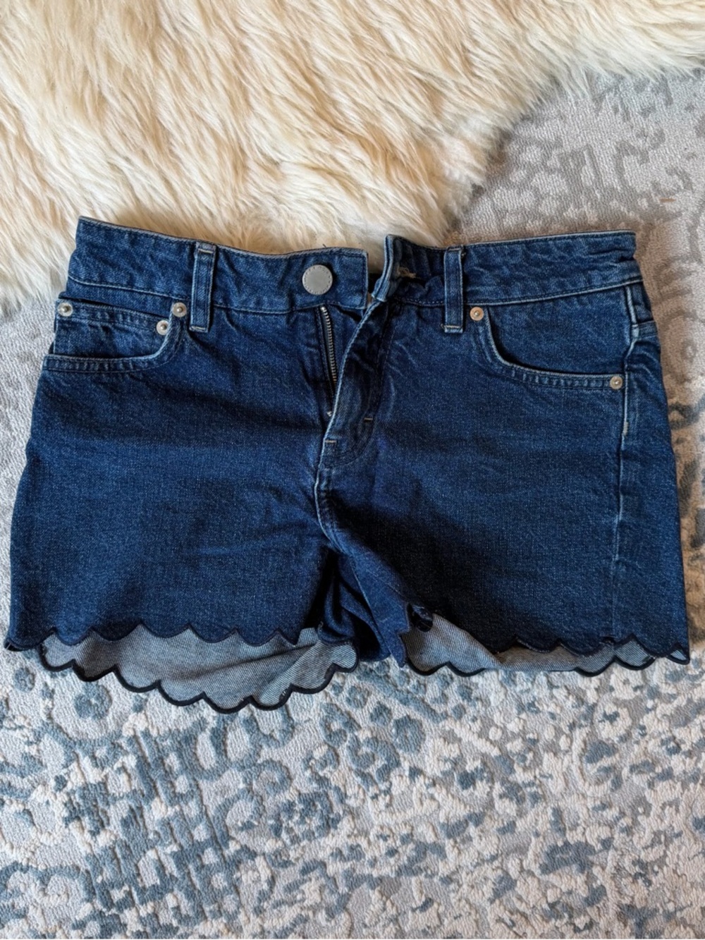 Maje Dark Blue Denim Scallop Hem Shorts